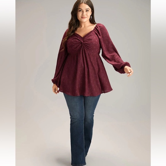 BloomChic Plus Size 2XL Solid Glitter Twist Front Gathered Blouse us18-20 - Picture 5 of 9